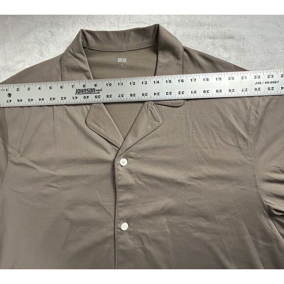 Uniqlo Mens AIRism Cotton Long Sleeve Pajama Shirt 3XL Khaki Button Down New - Picture 6 of 8